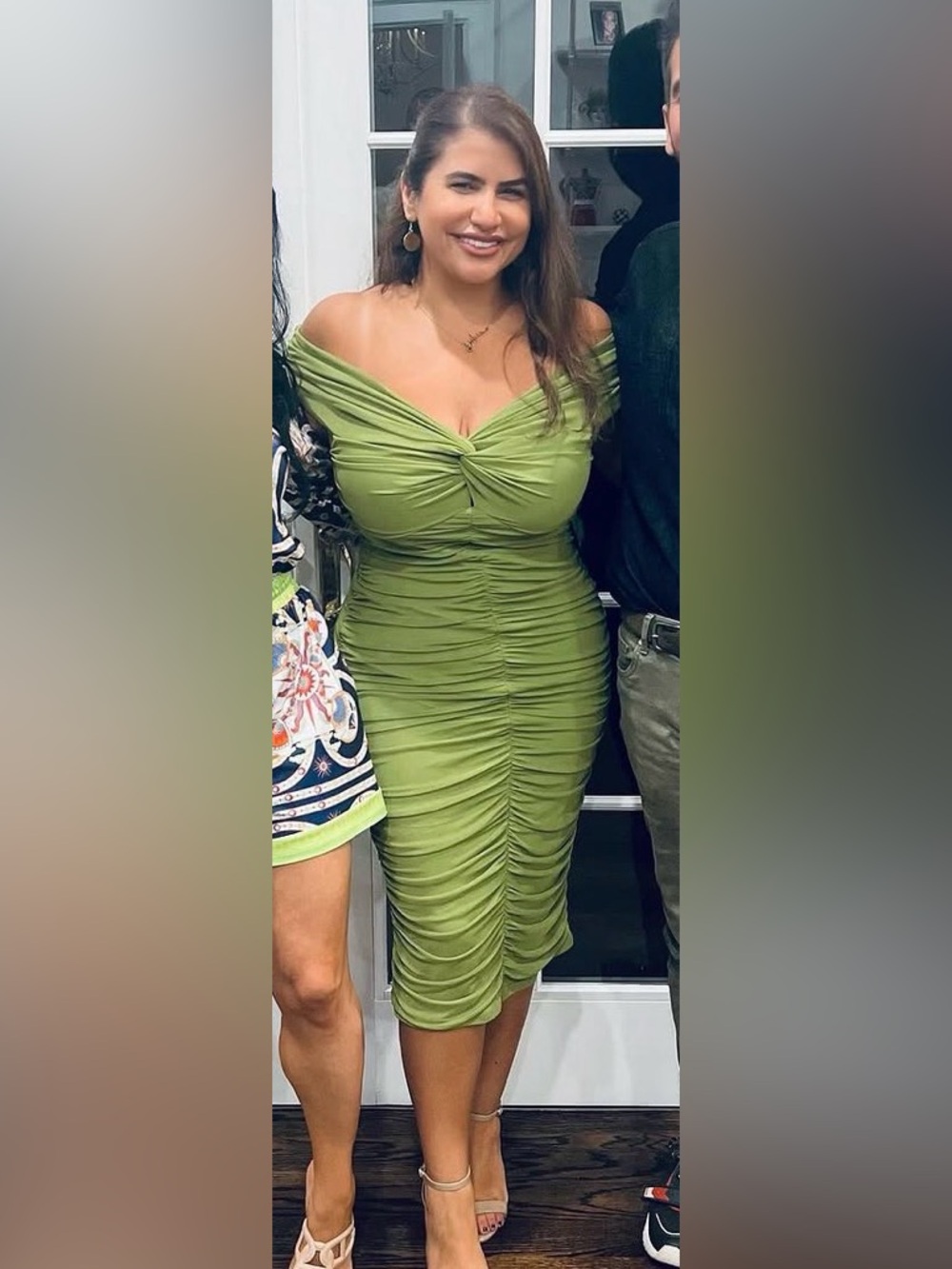 Fashion Nova Olive Green Ruched Midi Dress
